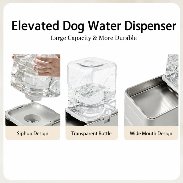 图5 Marchul 4L Elevated Single Pet Feeder & Water Dispenser, Adjustable Gravity Set with Stainless Steel Bowls. Protects pets’ neck and joints, suitable for cats and dogs.