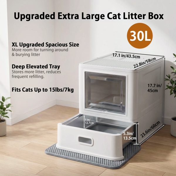 2 Marchul Extra Large Enclosed Stainless Steel Cat Litter Box, XXL | Deeper Drawer Anti-Leak Design with Lid, Scoop & Litter Mat
