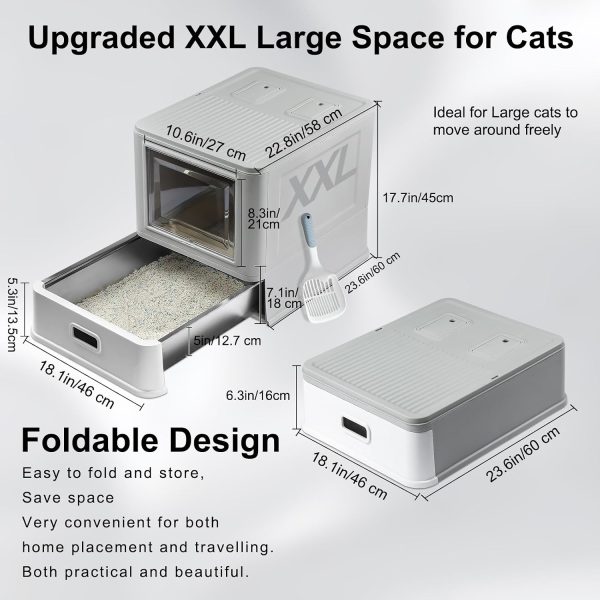 6 Marchul Extra Large Enclosed Stainless Steel Cat Litter Box, XXL | Deeper Drawer Anti-Leak Design with Lid, Scoop & Litter Mat