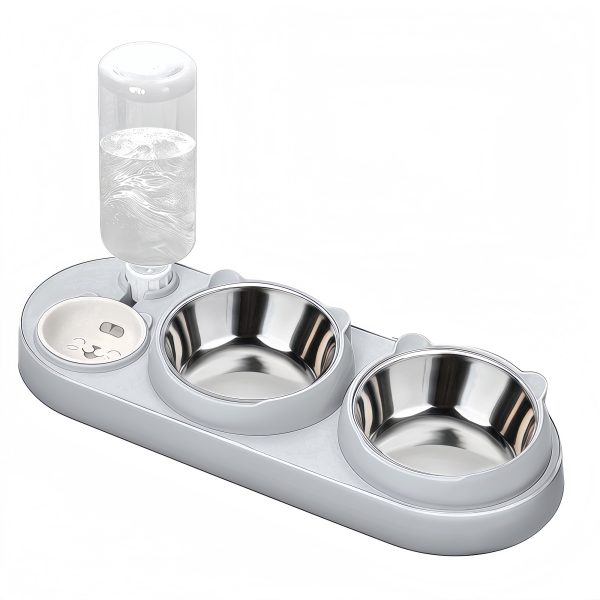 图1 Marchul Elevated Stainless Steel Cat Bowl with Gravity Water Bottle for Cats