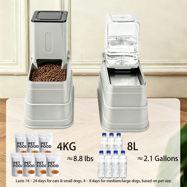 图4 Marchul 8L Elevated Gravity Dog Feeder & Water Dispenser Adjustable with Stainless Steel Bowls to Protects Senior Pets' Neck and Joints